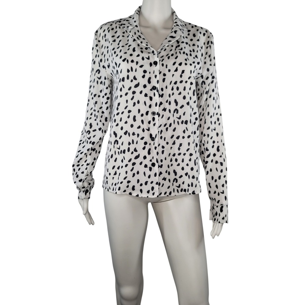 Ecowish Black & White Dalmatian Print Button Down Blouse